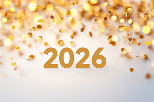 Golden 2026 with golden confetti, a Background Photo by AlyaAnd