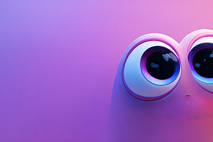 Adorable stylized cartoon character with big eyes, set against a, an Abstract Photo by Ales Munt