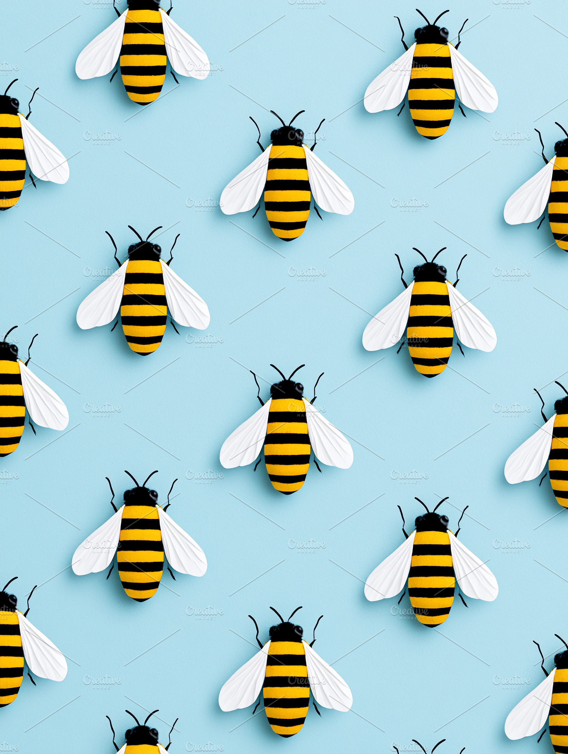 Bees on light blue background., an Animal Photo by MistyDay