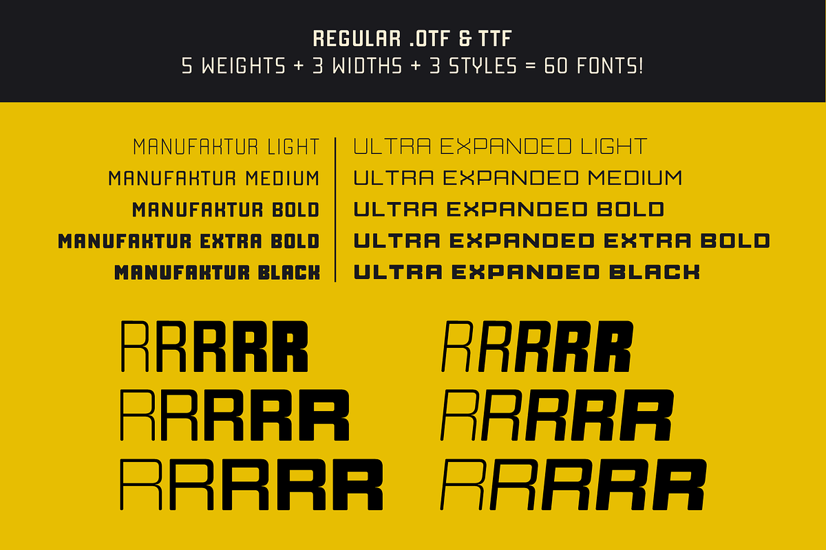 Manufaktur - A 60 fonts family, a Sans Serif Font by Great Scott! (Photo 9 of 11)