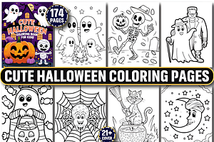 Cute Halloween Coloring Pages, a Seasonal Illustration by Design Station