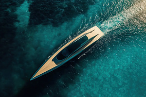 Yacht glides smoothly across crystal clear waters under bright s, a Transportation Photo by AlyaAnd