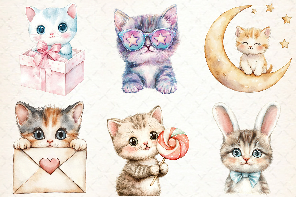 Kawaii Kitten Sublimation Clipart, an Illustration by Libby Wishes (Photo 3 of 6)