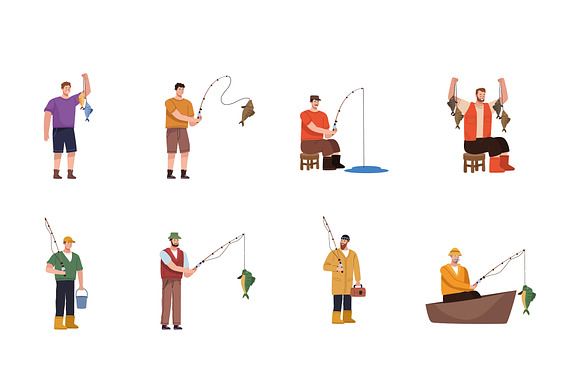Fishermen Character Illustration Set preview 2
