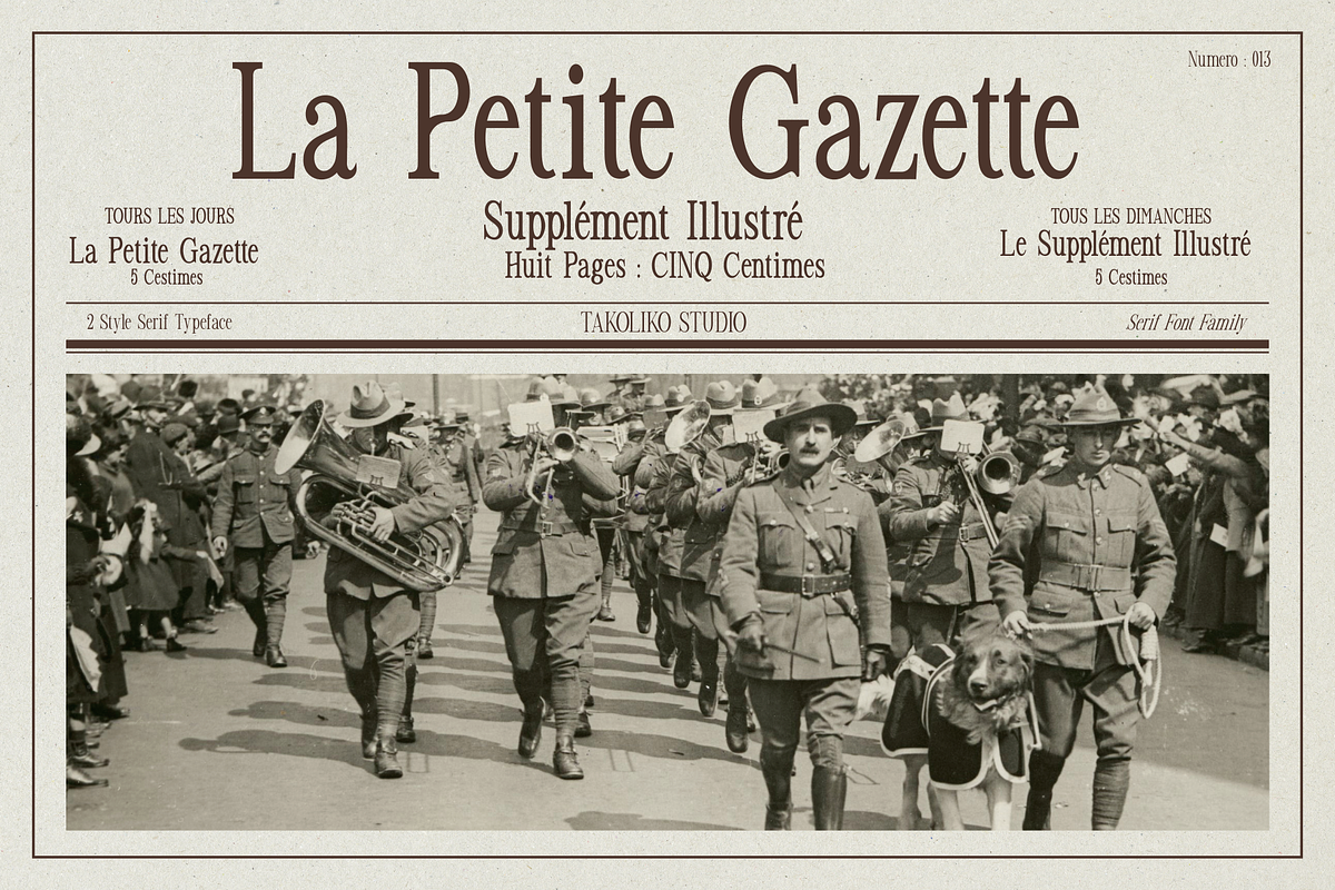 La Petite Gazette - Serif Typeface, a Serif Font by takoliko (Photo 1 of 12)