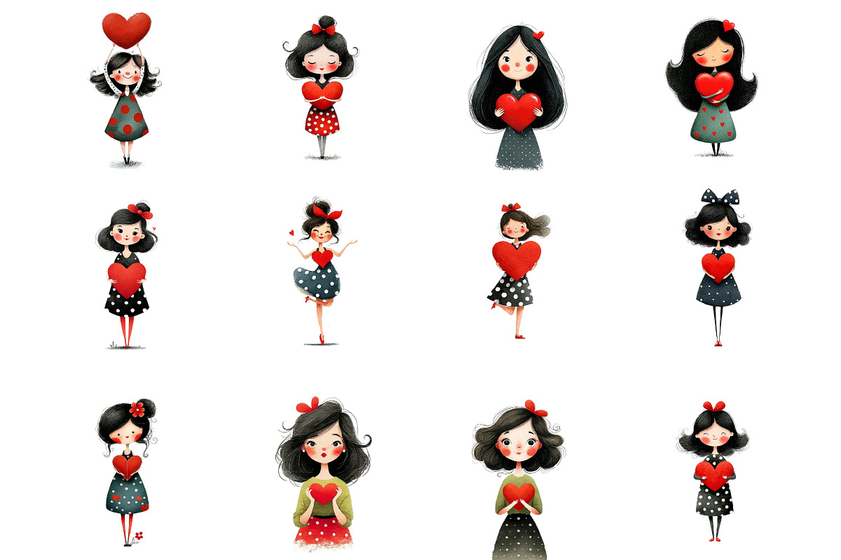 Whimsical Girl Red Heart Clipart, an Illustration by DreamArtGraphic (Photo 4 of 4)