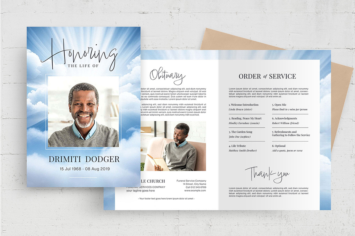 Sky Funeral Program Brochure Layout, a Brochure Template by Xtrahive (Photo 1 of 3)
