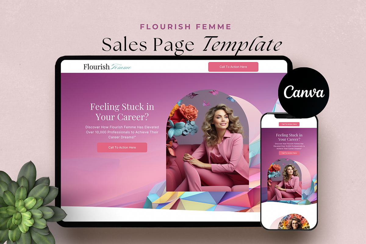 Flourish Femme Canva Sales Page, a Landing Page Template by The Blog Creative (Photo 1 of 7)