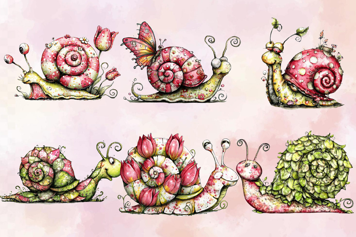 Whimsical Spring Snail Clipart Bundl, an Illustration by SVGArt (Photo 2 of 9)