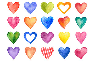 Watercolor Hearts Vector Raster