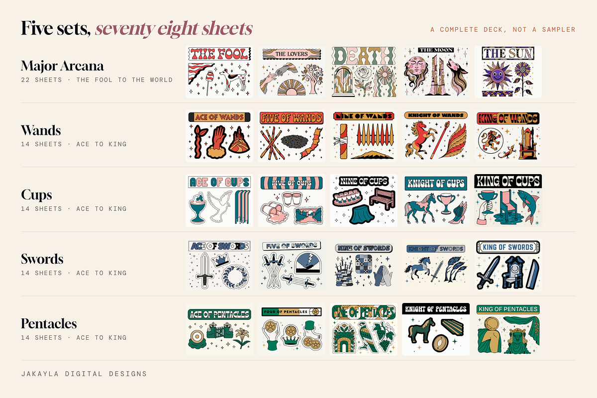 78 Tarot Card Sticker Sheets, an Object Graphic by Jakayla Digital Co (Photo 4 of 18)