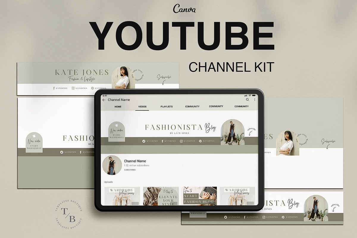 YouTube Channel Branding Kit ~ Canva, a Social Media Template by Templates Boutique (Photo 1 of 8)