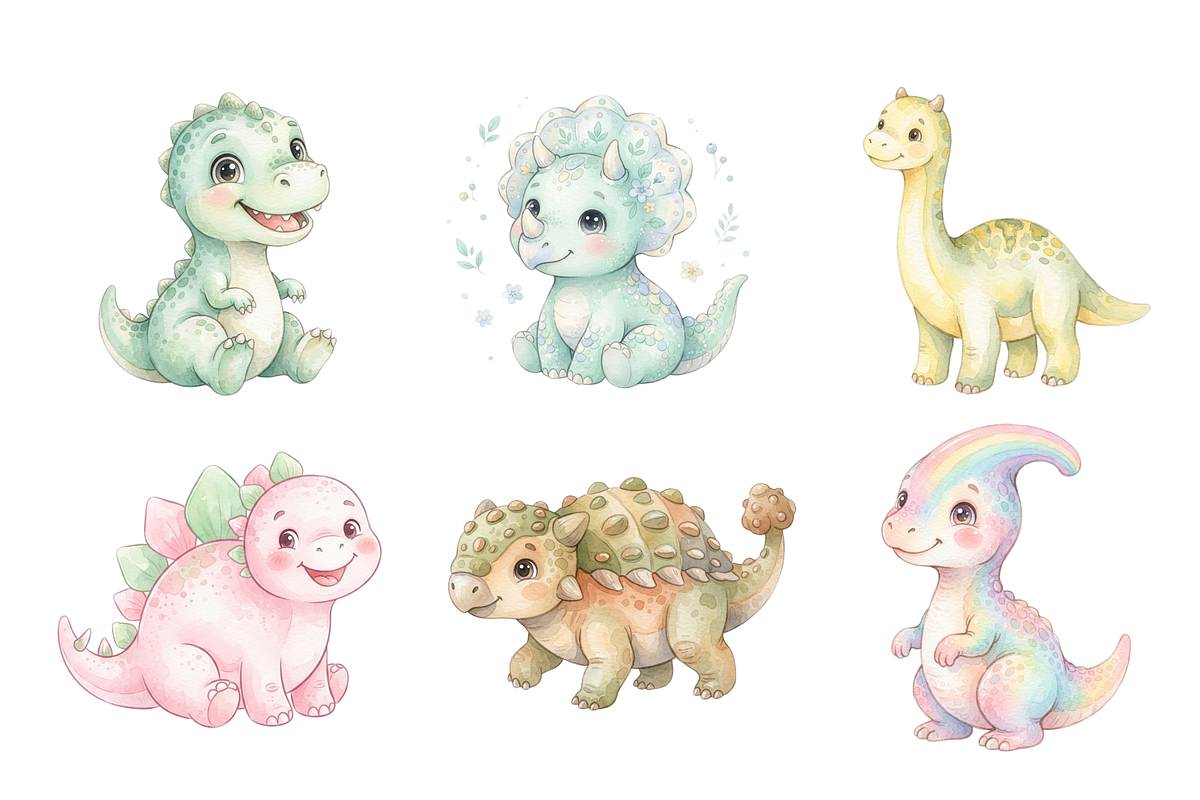 watercolor Baby Dinosaurs cliparts, an Animal Illustration by BerryPieArt (Photo 2 of 4)