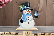 Snowman with Bird Laser Cut File Svg, a Seasonal Illustration by taramija (Thumbnail 1 of 3)