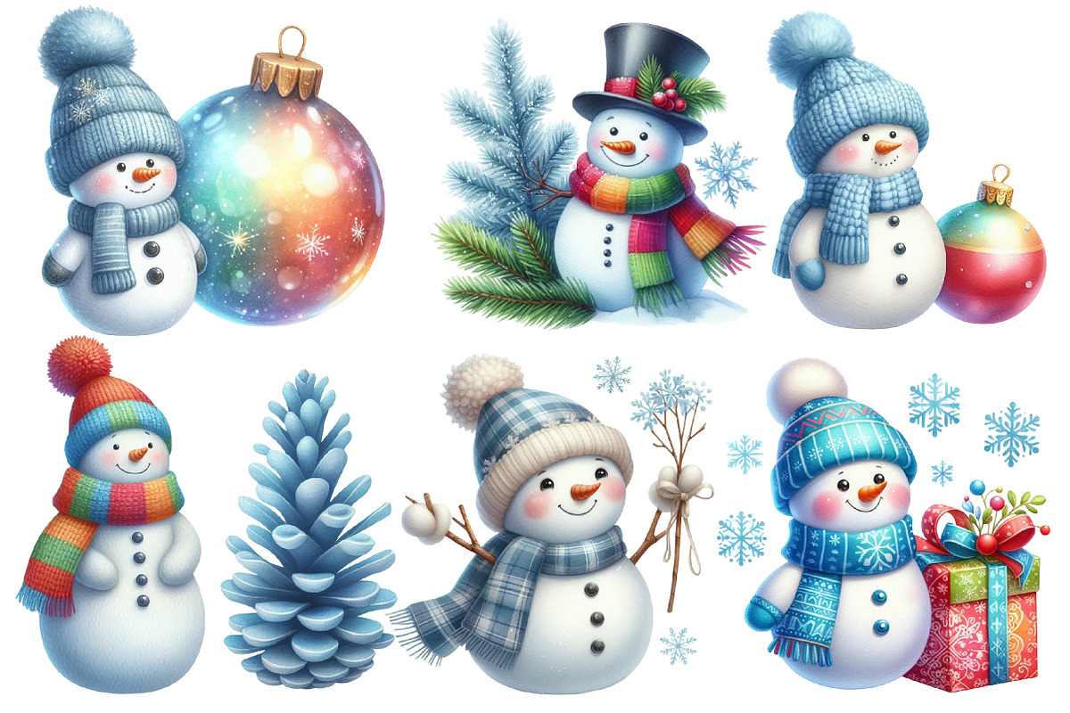 Christmas Winter Blue Snowman Clipar, an Illustration by Designworld (Photo 2 of 4)