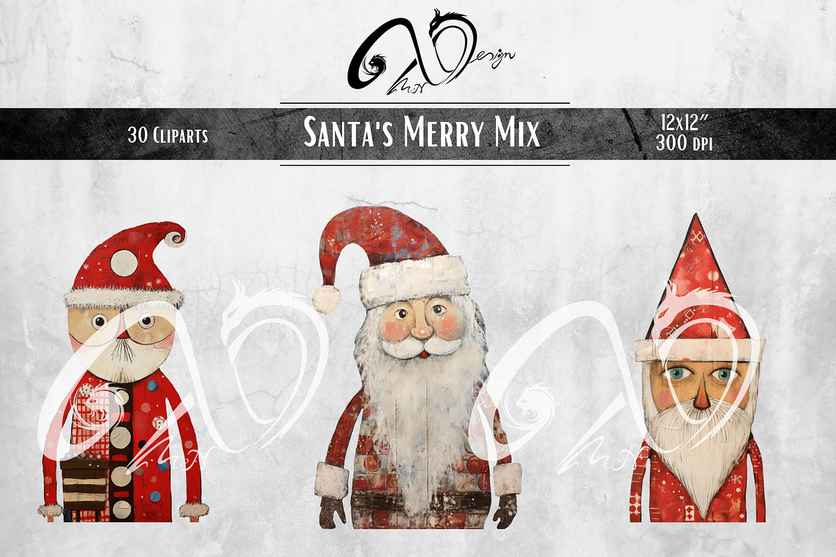 Christmas Santa Characters Printable, an Illustration by NiiiNArt