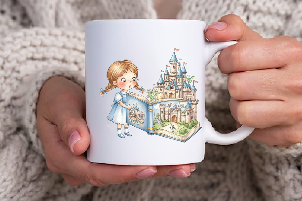 Cute Little Girl Reading Clipart, an Illustration by Watercolor design (Photo 2 of 6)
