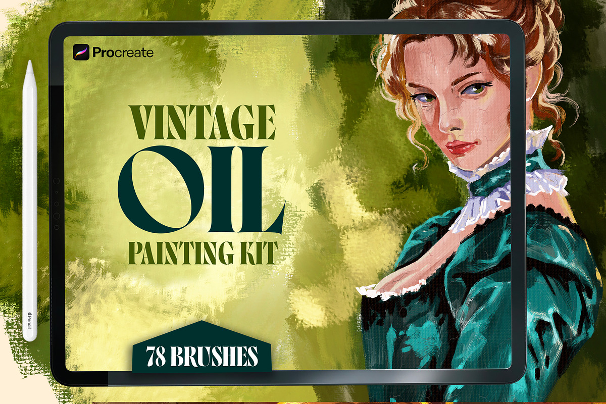 PROCREATE VINTAGE OIL PAINTING KIT, a Brush Add-On by AlexandraArt (Photo 1 of 9)