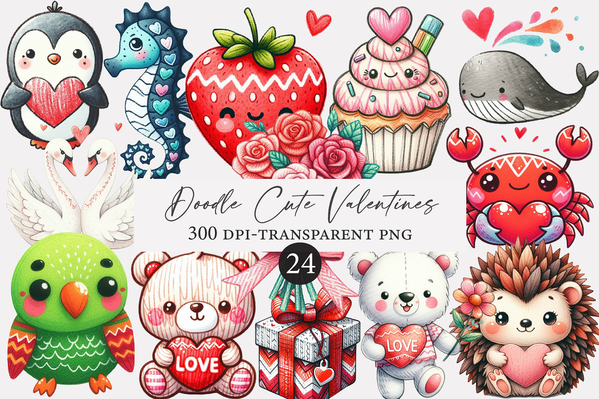 Doodle Cute Valentines Clipart, an Illustration by Designworld (Photo 1 of 5)