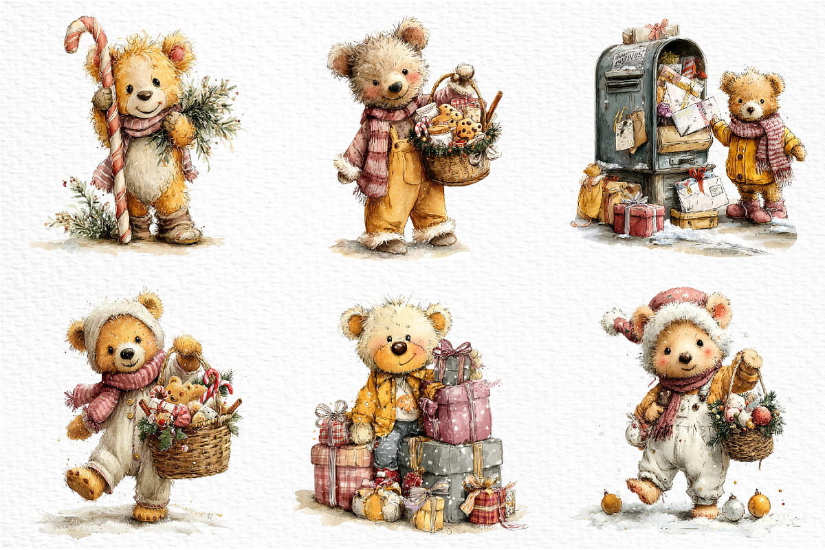 Whimsical Christmas Teddy Bear, a Seasonal Illustration by Craft Nest (Photo 3 of 6)