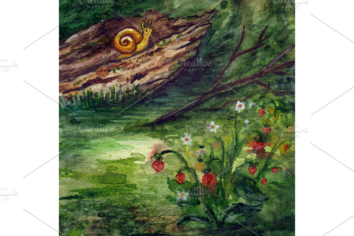 Little snail in the forest glade art, an Object Illustration by Art By Silmairel
