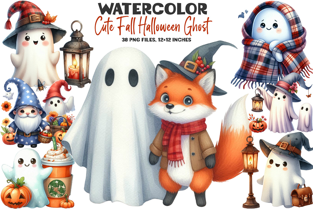 Cute Fall Halloween Ghost Clipart, an Illustration by DreamArtGraphic (Photo 1 of 5)