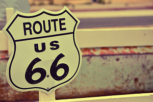 Route 66 decorations in the city of containing route 66, vintage, and seligman