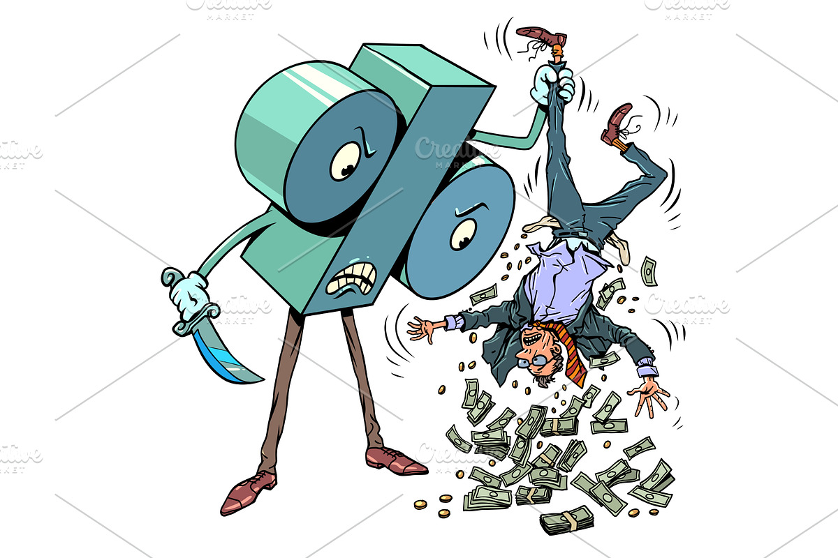 A discount sign robs a man. Spending, a Finance Illustration by rogistok