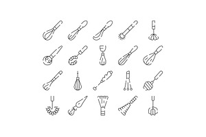 Kitchen whisks vector line icons, an Object Graphic by pikepicture