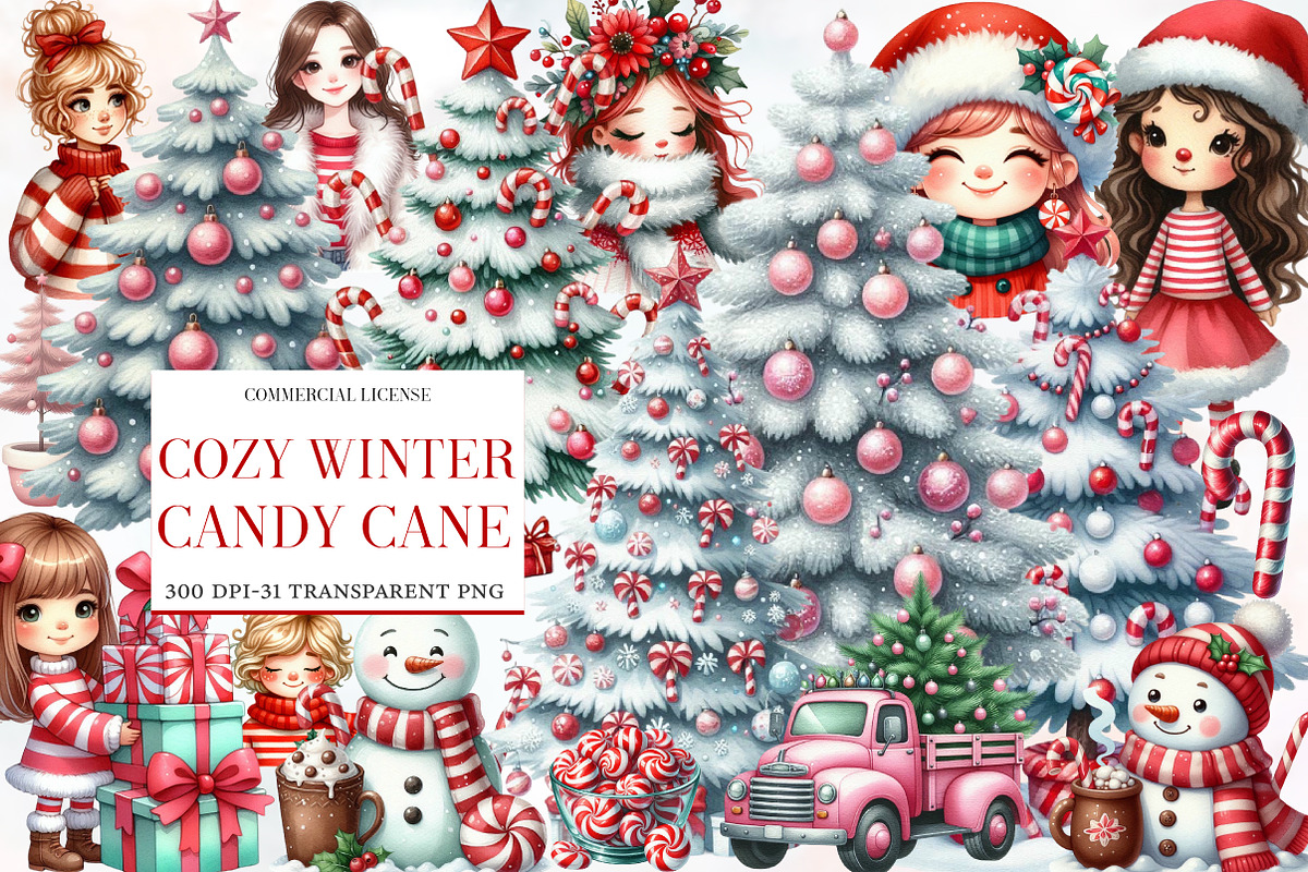 Cozy Winter Candy Cane Clipart, an Illustration by Designworld (Photo 1 of 5)