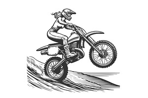 Female Motocross Rider in Action, a Sport Illustration by AlexArt