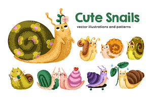 Cute snails set, seamless patterns, an Animal Illustration by Good Studio