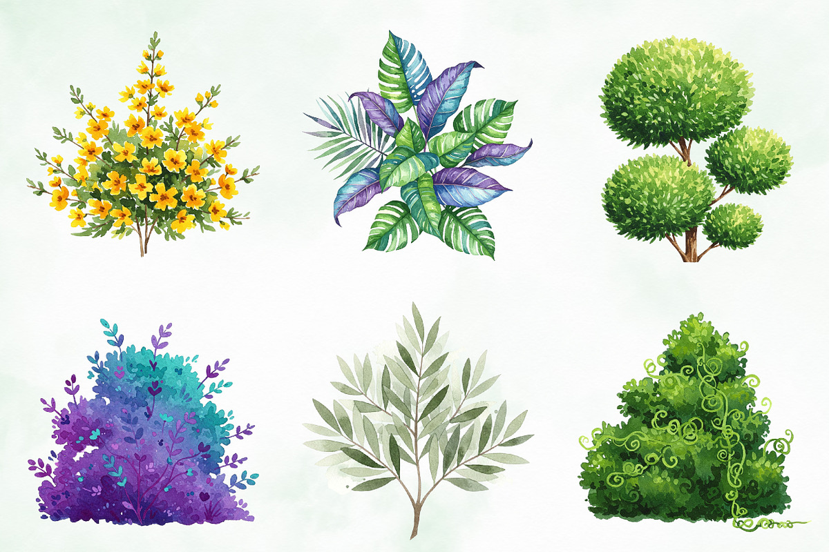 Watercolor Bushes Clipart Bundle, an Illustration by Creative Art (Photo 6 of 10)