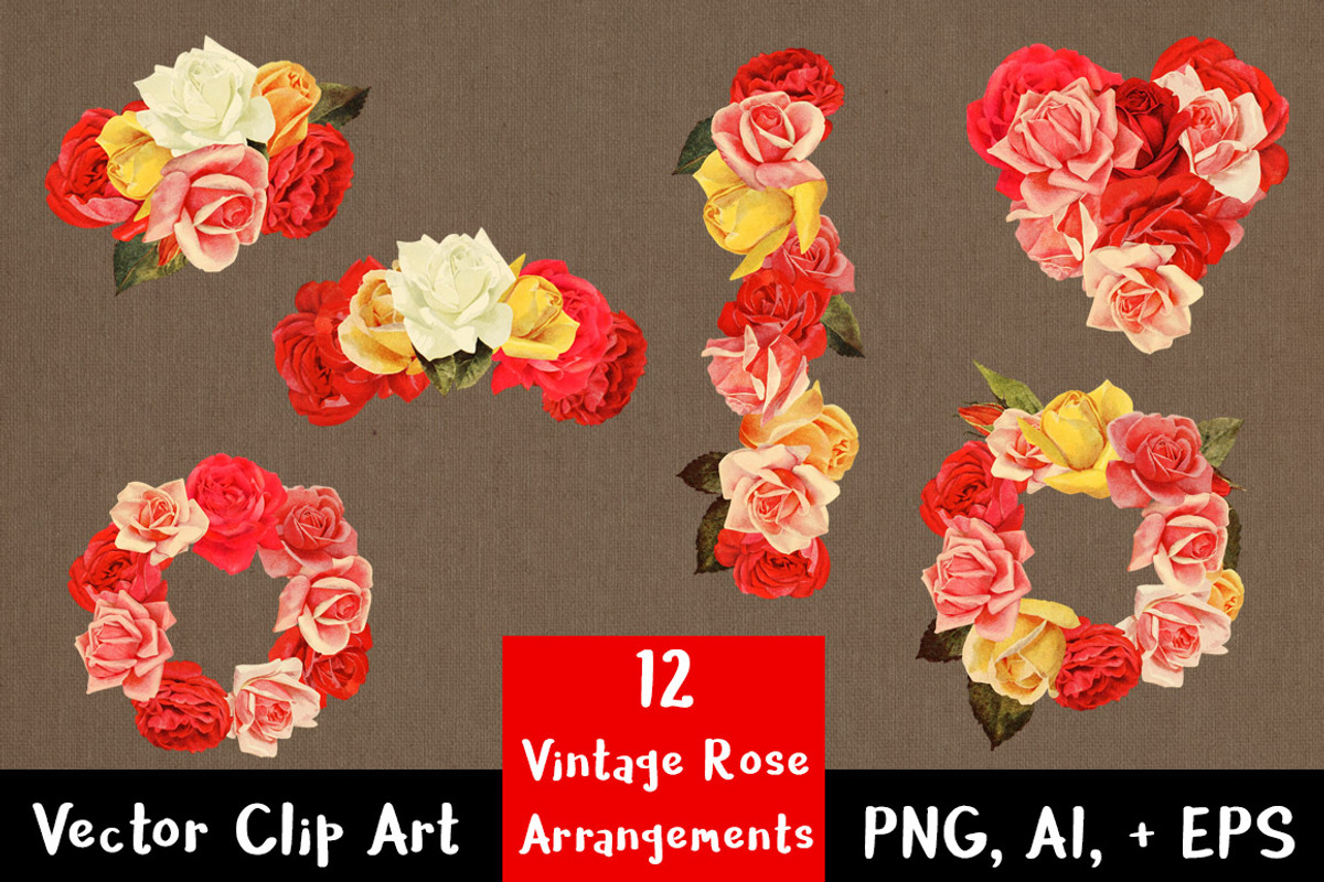 12 Vintage Rose Arrangements, an Illustration by The Digital Download Shop (Photo 1 of 2)