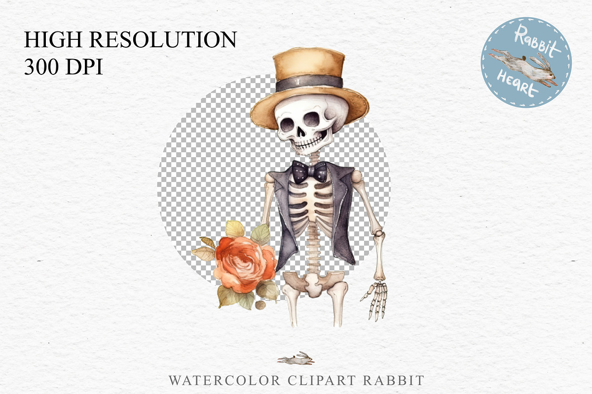 Cute Skeleton Skull Halloween Creepy, a Seasonal Illustration by Rabbit Heart (Photo 2 of 10)