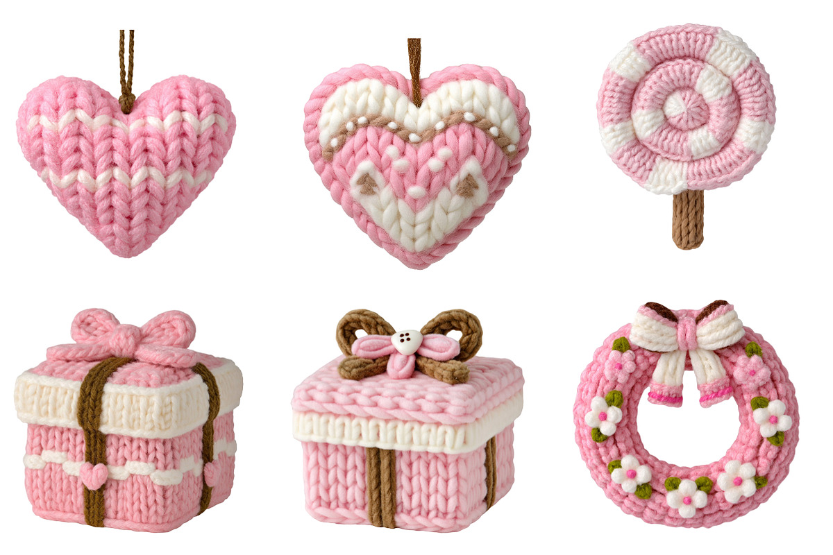 Pink Crochet Christmas PNG Bundle, an Illustration by Designworld (Photo 2 of 5)