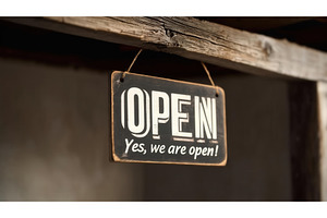 Rustic wooden sign with text OPEN, an Illustration by tilialucida