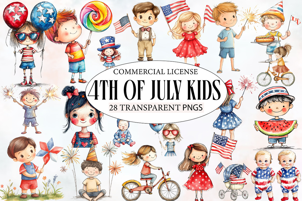4th of July Watercolor - Kids, an Illustration by Designworld (Photo 1 of 5)