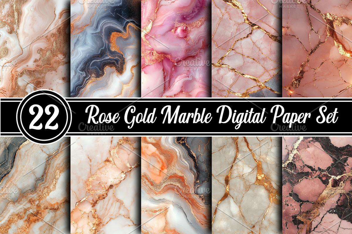Rose Gold Marble Digital Paper, a Texture Illustration by RobertsArt (Photo 1 of 4)