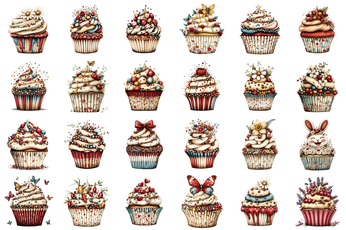 Whimsical Spring Cupcake Clipart, an Illustration by designcity5 (Photo 2 of 5)