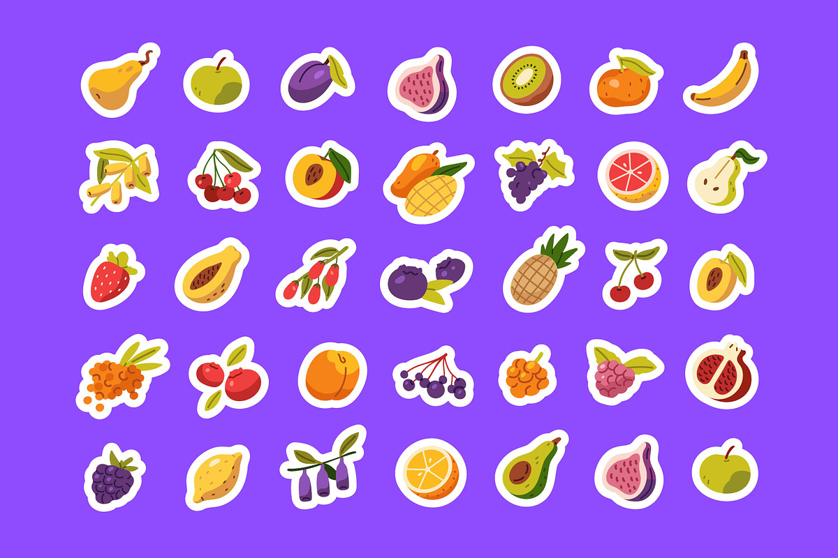 Fruits & vegetables icons set, a Food Illustration by PaperTrident (Photo 6 of 14)