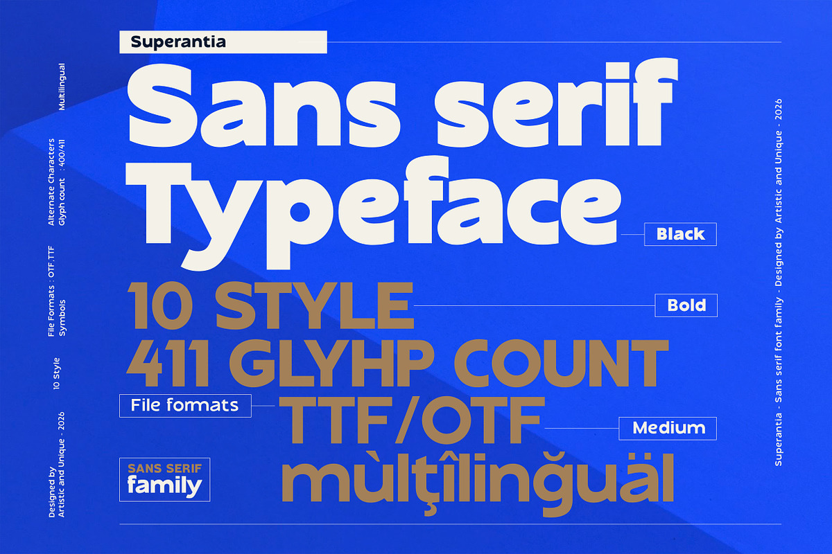 Superantia - Sans serif font family, a Sans Serif Font by Artistic & Unique (Photo 2 of 15)