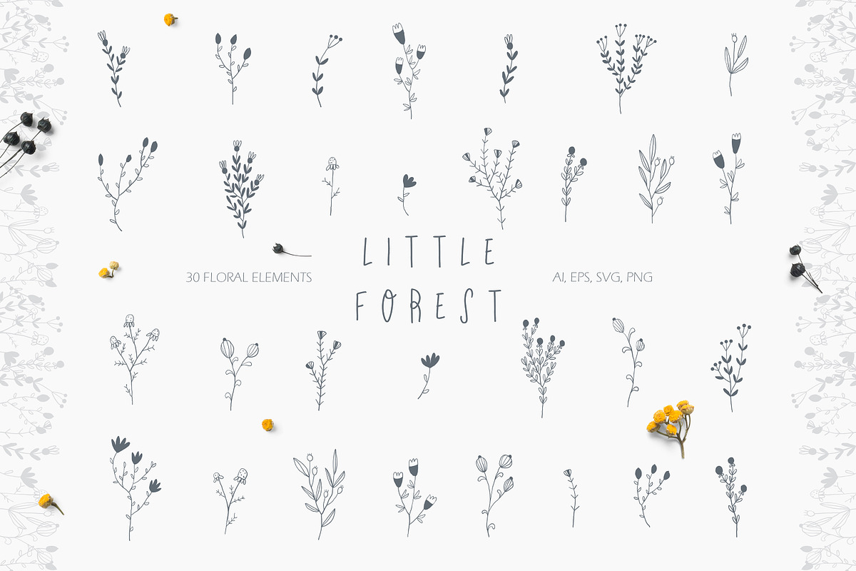 LITTLE FOREST. 30 FLORAL ELEMENTS, an Object Graphic by Luna Dreams (Photo 1 of 2)