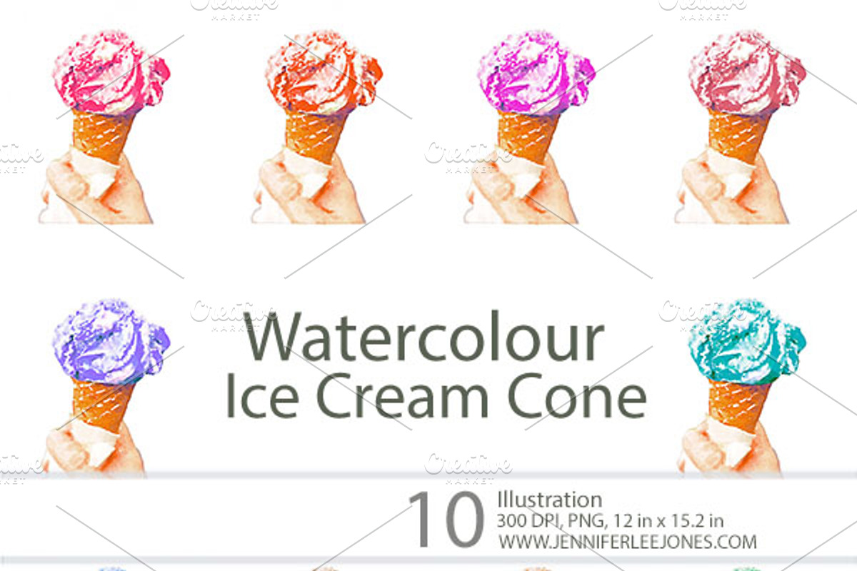 Watercolor Ice Cream, an Object Graphic by Jennifer Lee Jones (Photo 1 of 5)
