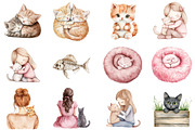 Watercolor Cat Mom Clip Art, an Illustration by CitraGraphics (Thumbnail 3 of 5)