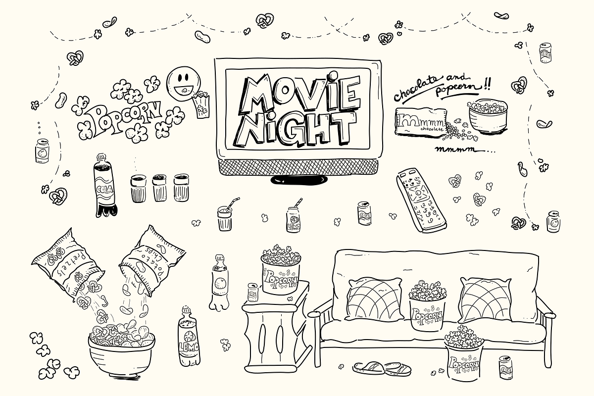 Movie Night Illustrations, a Food Illustration by AJ Doodles (Photo 2 of 21)
