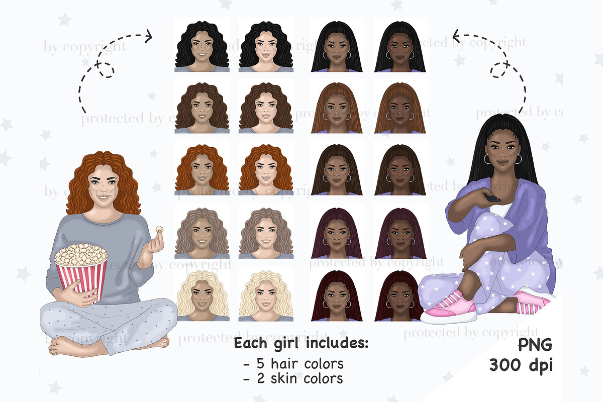 Movie Night Girl Clipart, a Person Illustration by GlamArtZhanna (Photo 3 of 5)