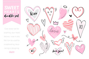 Doodle Hearts Vector Set