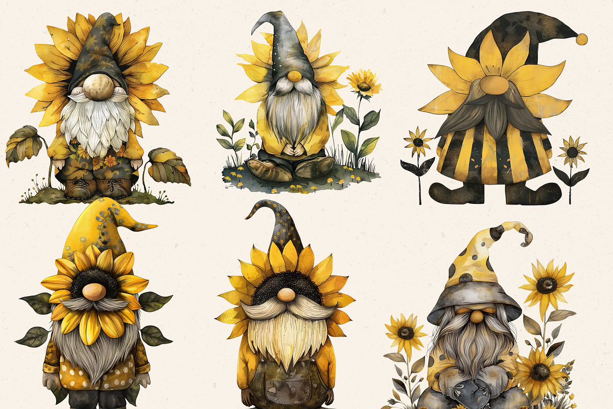 SUNFLOWER GNOME CLIPART PACK, a Person Illustration by Daring Digies (Photo 2 of 10)
