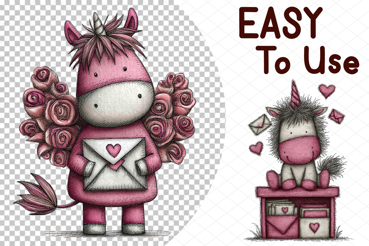 Whimsical Valentine's Unicorn Clipar, an Illustration by cherrydesign (Photo 4 of 4)